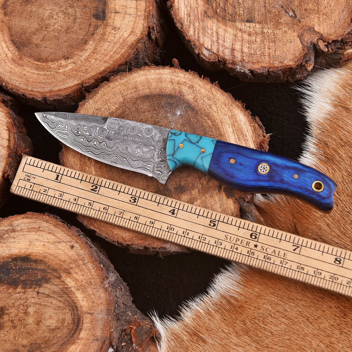 Handmade Damascus Steel Tactical Skinner Knife Wood Resin Handle EDC