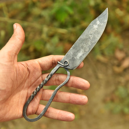 Hand Forged Fixed Blade Blacksmith Kitchen Knife Heritage Loop Handle