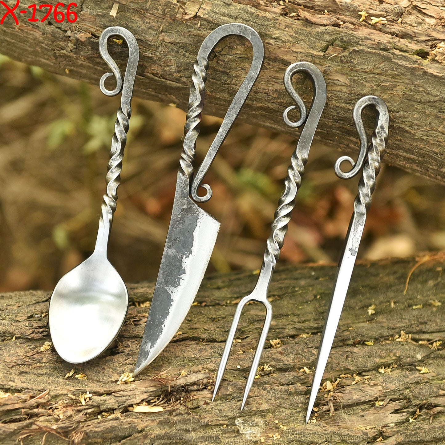 Hand Forged Kitchen Tools Traditional Blacksmith 4-Piece Outdoor Cooking Set