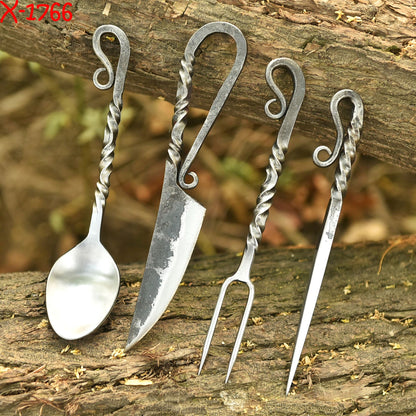 Hand Forged Kitchen Tools Traditional Blacksmith 4-Piece Outdoor Cooking Set