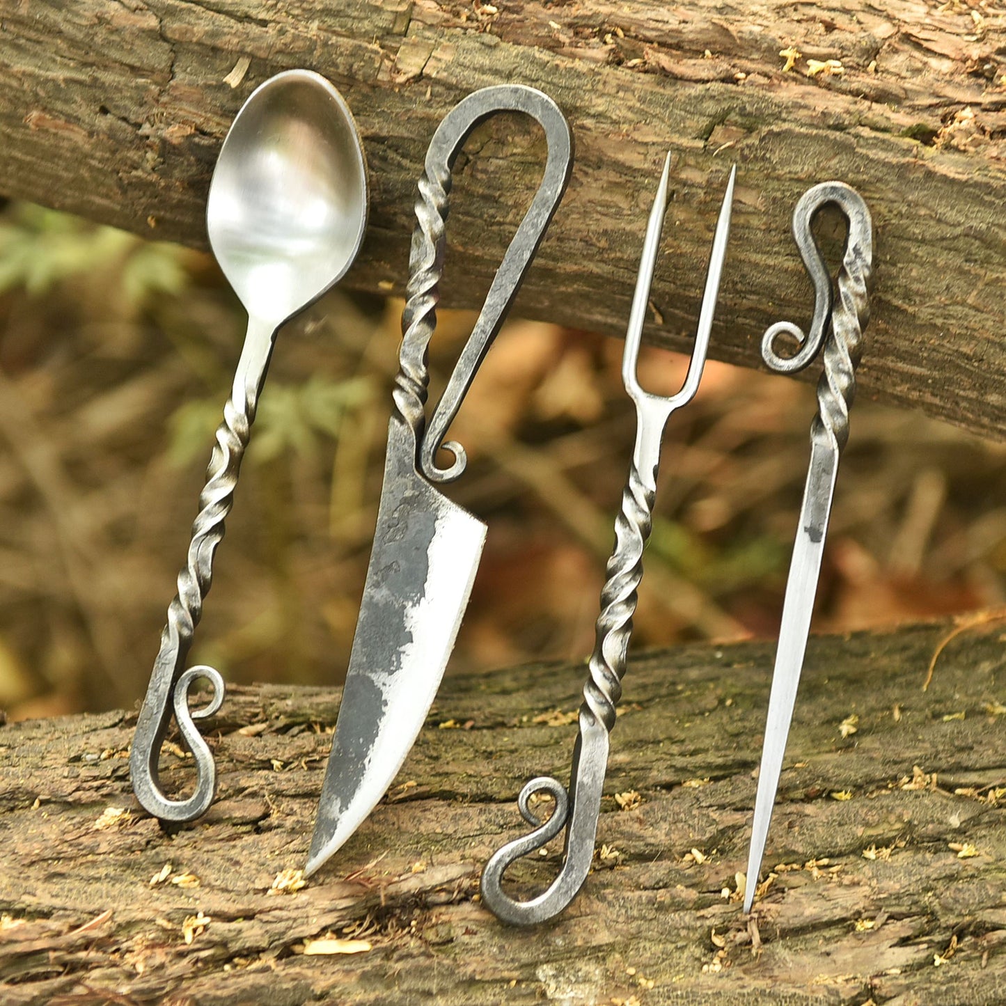Hand Forged Kitchen Tools Traditional Blacksmith 4-Piece Outdoor Cooking Set
