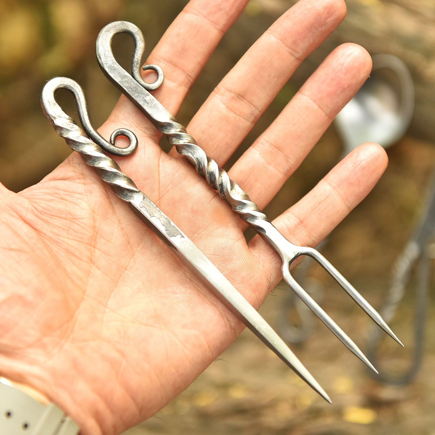 Hand Forged Kitchen Tools Traditional Blacksmith 4-Piece Outdoor Cooking Set