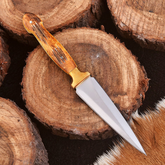 Handmade Carbon Steel High Polish Dagger Full Tang Knife Stag Handle