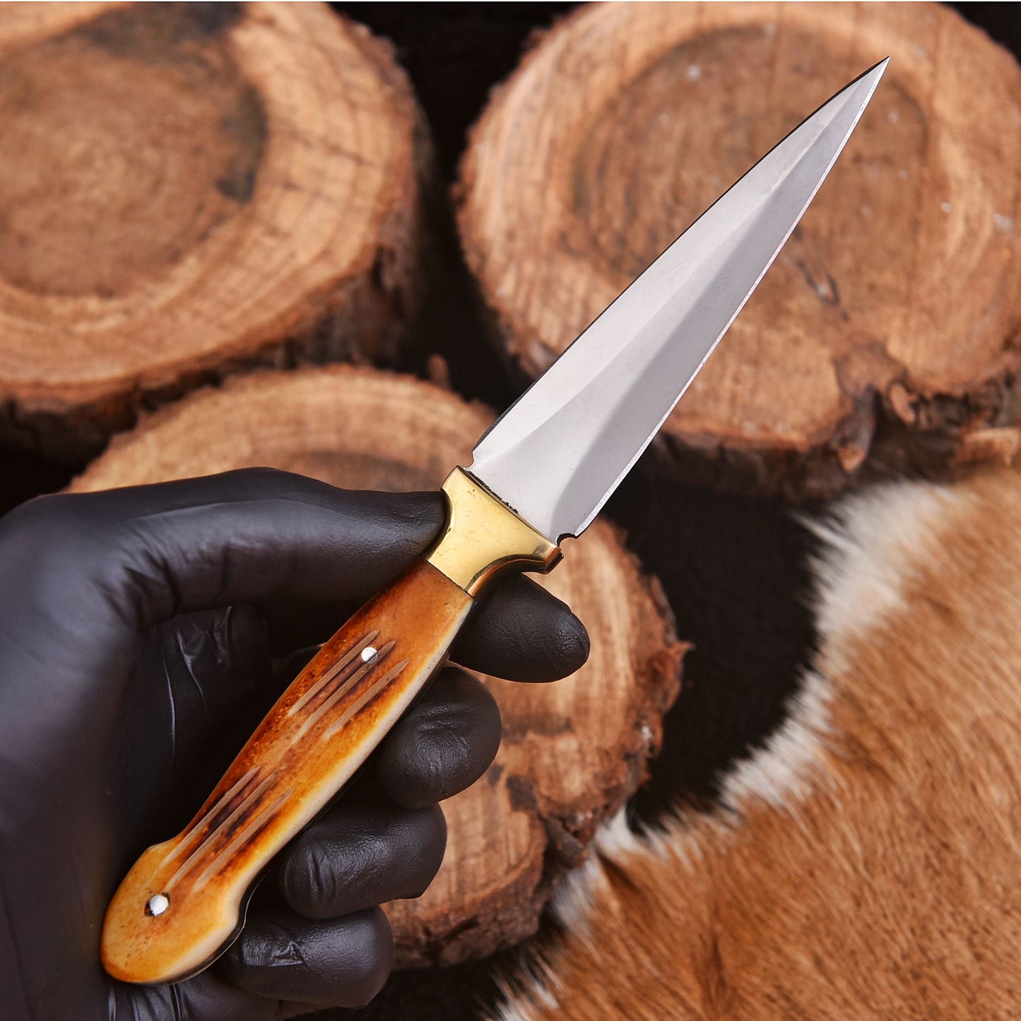 Handmade Carbon Steel High Polish Dagger Full Tang Knife Stag Handle