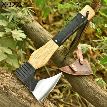 Hand Forged Viking Inspired Bearded Axe Wooden Handle with Leather Wrap