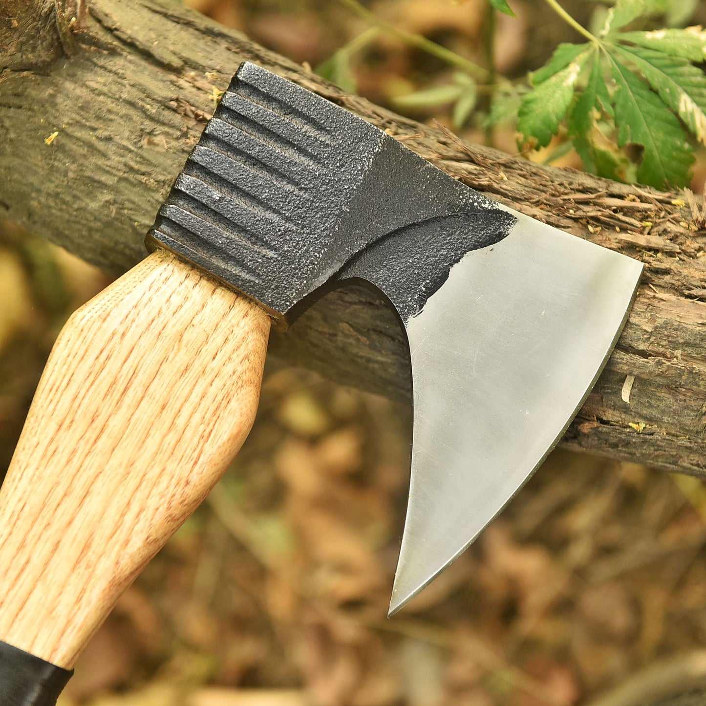 Hand Forged Viking Inspired Bearded Axe Wooden Handle with Leather Wrap