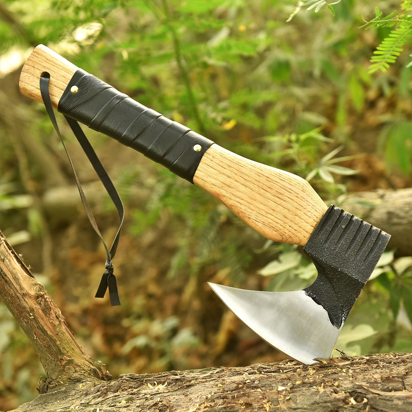Hand Forged Viking Inspired Bearded Axe Wooden Handle with Leather Wrap