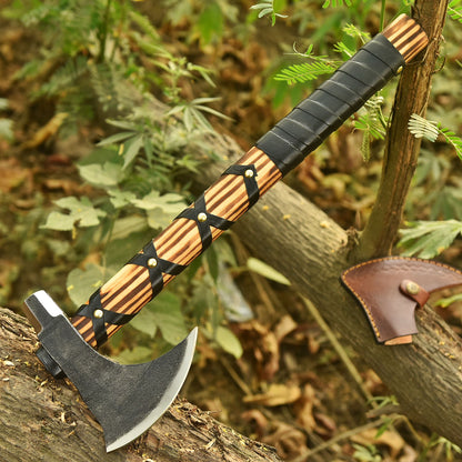 Medieval Viking Inspired Bearded Axe Leather Wrapped Wood Handle