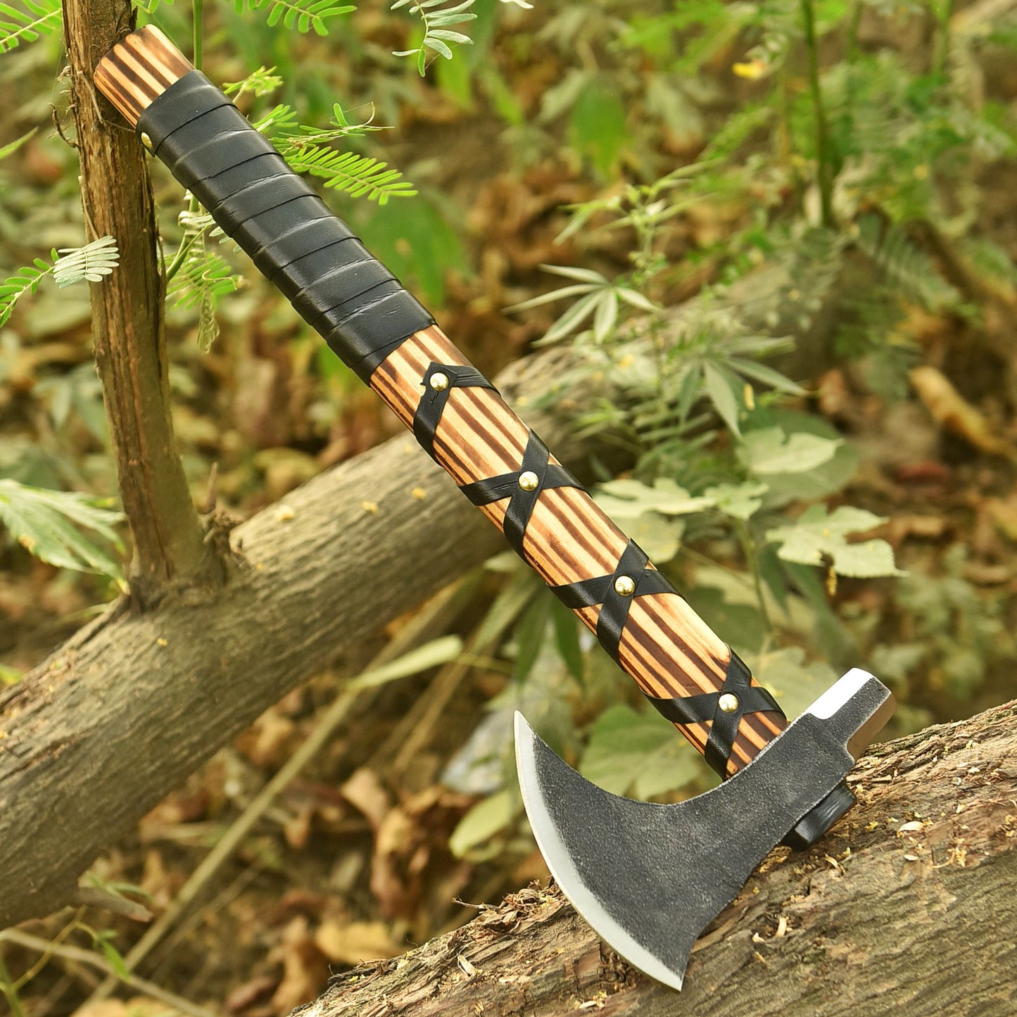 Medieval Viking Inspired Bearded Axe Leather Wrapped Wood Handle