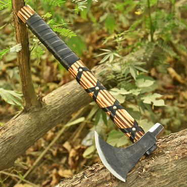 Medieval Viking Inspired Bearded Axe Leather Wrapped Wood Handle