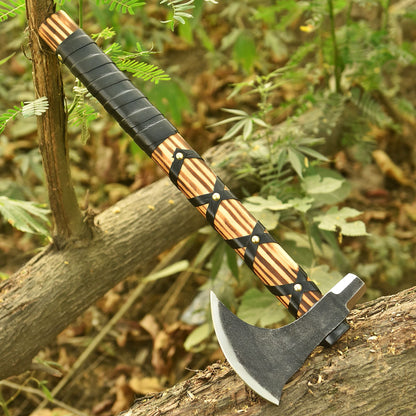 Medieval Viking Inspired Bearded Axe Leather Wrapped Wood Handle