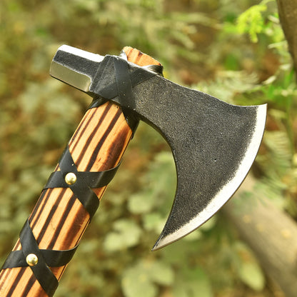 Medieval Viking Inspired Bearded Axe Leather Wrapped Wood Handle