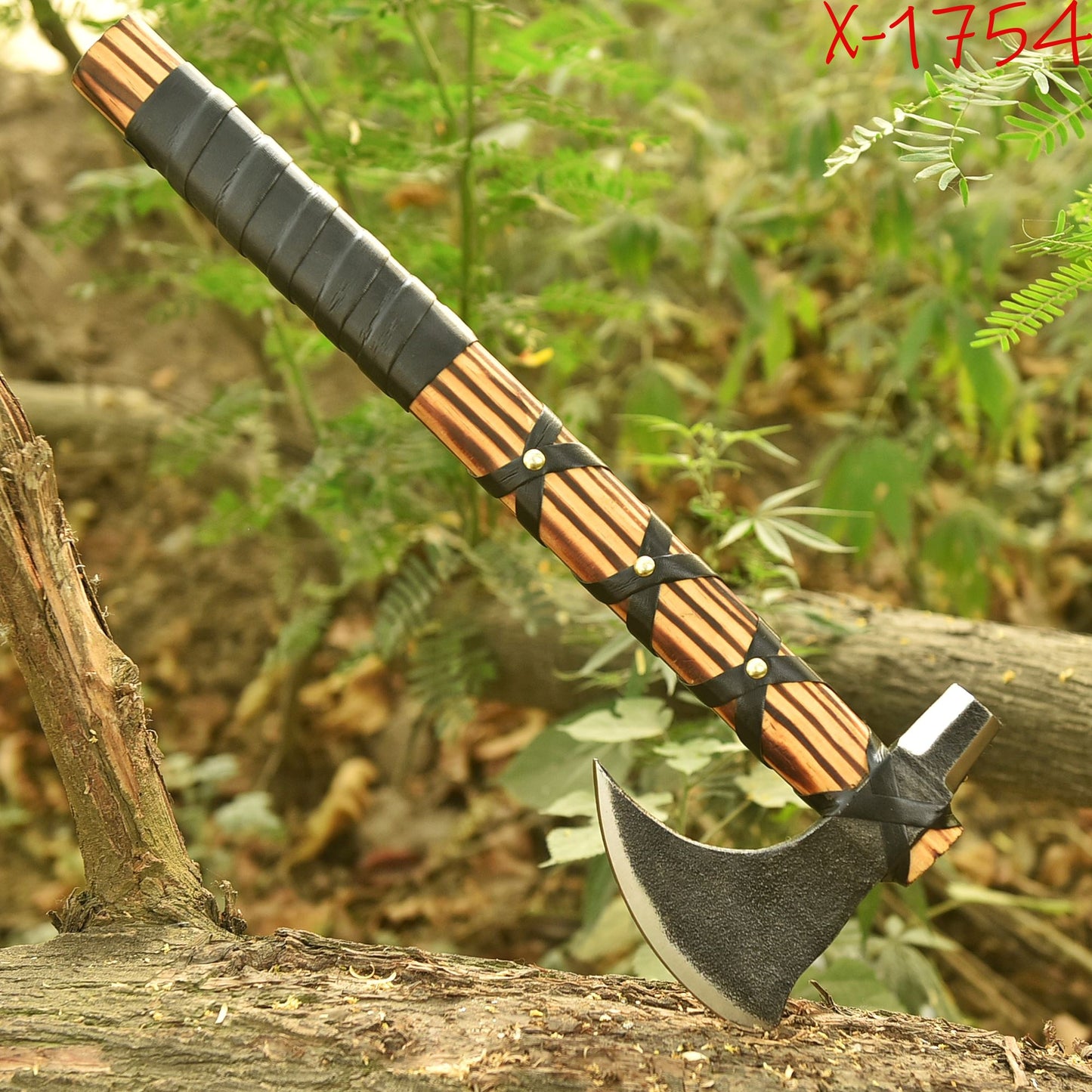 Medieval Viking Inspired Bearded Axe Leather Wrapped Wood Handle