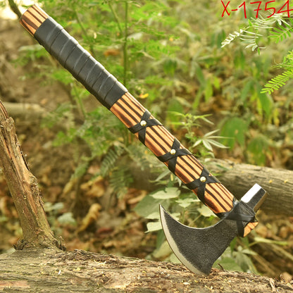 Medieval Viking Inspired Bearded Axe Leather Wrapped Wood Handle