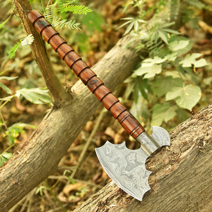 Handmade Damascus Steel Heritage Viking Axe Wood Handle With Sheath