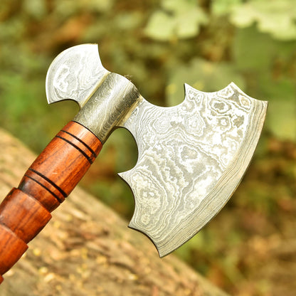 Handmade Damascus Steel Heritage Viking Axe Wood Handle With Sheath