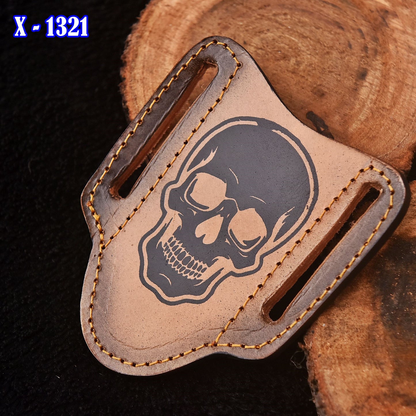 Handmade Skull Engraved Leather Folding Knife Sheath Tactical EDC Carry