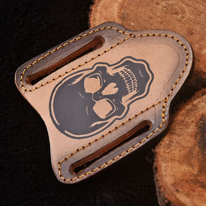 Handmade Skull Engraved Leather Folding Knife Sheath Tactical EDC Carry