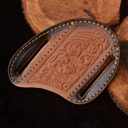 Premium Hand Stitched Floral Pattern Leather Folding Knife Sheath