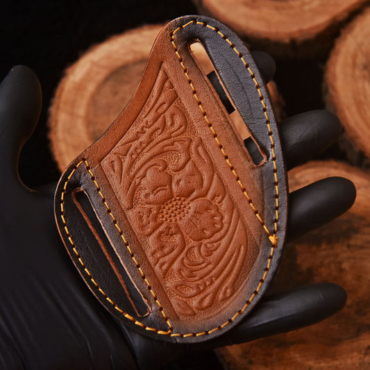 Premium Hand Stitched Floral Pattern Leather Folding Knife Sheath
