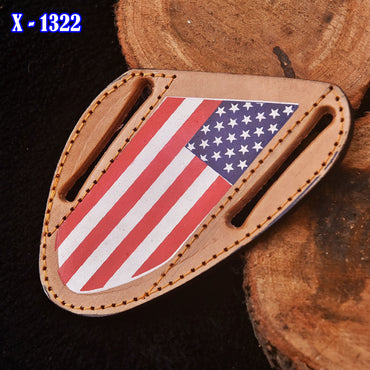 Handmade Heavy Duty American Flag Engraved Leather Folding Knife Sheath