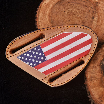 Handmade Heavy Duty American Flag Engraved Leather Folding Knife Sheath