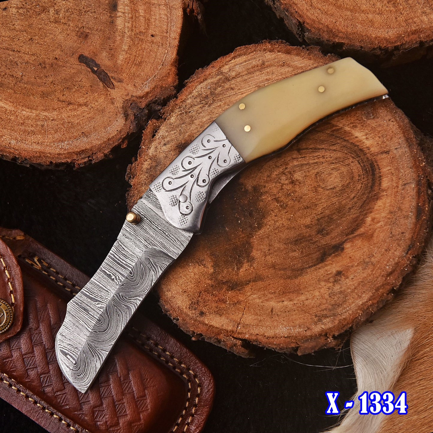 Handmade Damascus Folding Blade Pocket Camping Knife Camel Bone Handle