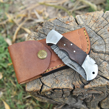 Premium Damascus Folding Pocket Knife Camping Hiking Bushcraft Tool
