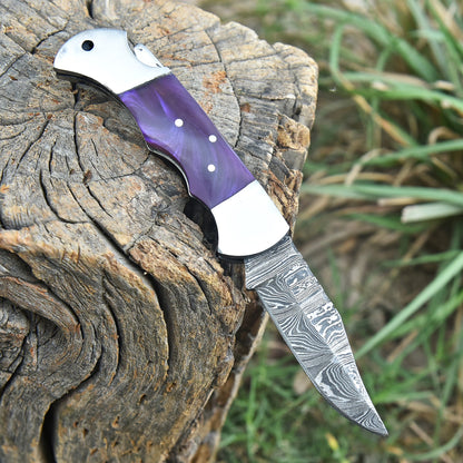 Handmade Damascus Steel Gentleman Folding Pocket Knife Everyday Carry
