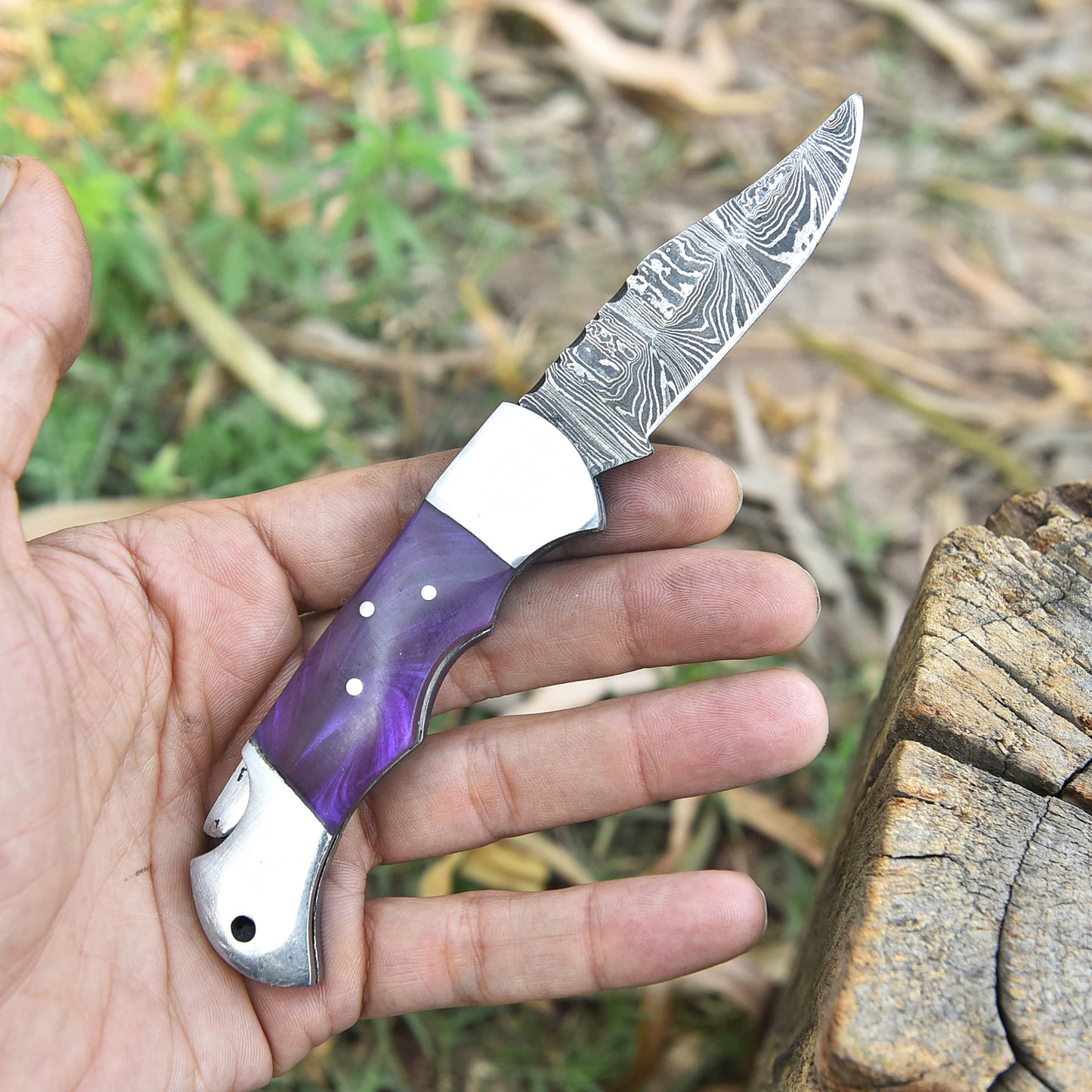 Handmade Damascus Steel Gentleman Folding Pocket Knife Everyday Carry