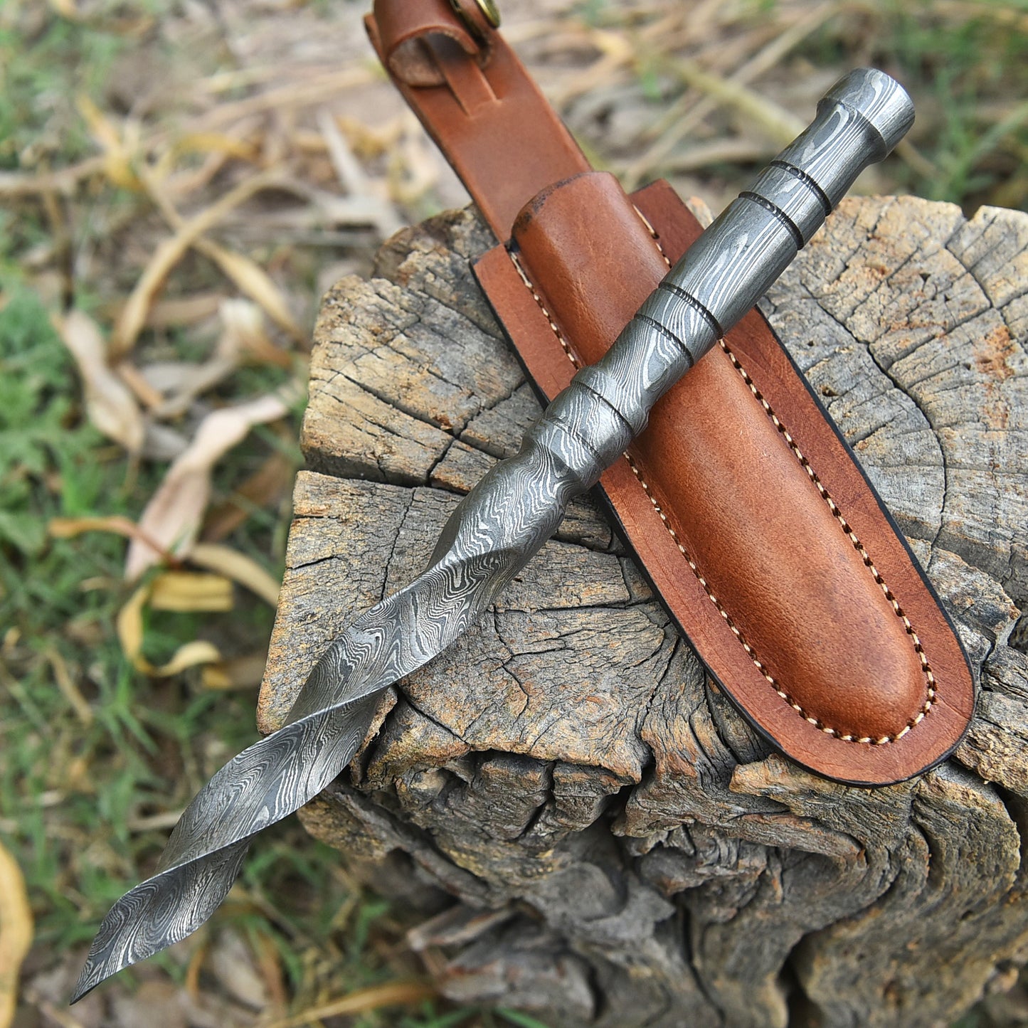 Custom Hand Forged Damascus Steel Double Edge Full Tang Dagger With Sheath