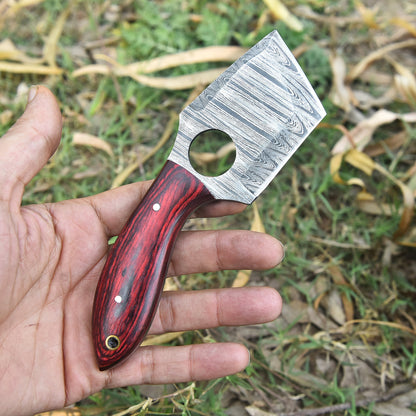 Handmade Damascus Steel Mini Cleaver Fixed Blade Knife EDC Utility Tool