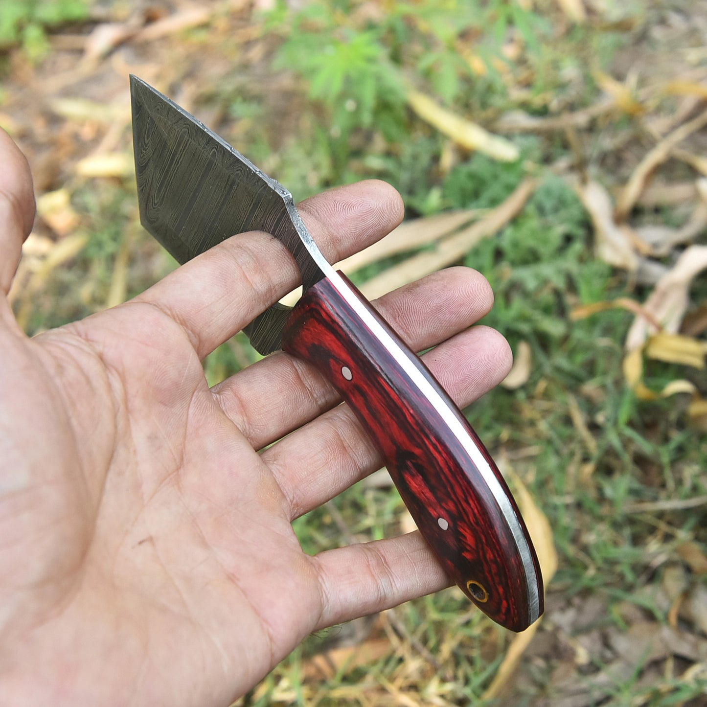Handmade Damascus Steel Mini Cleaver Fixed Blade Knife EDC Utility Tool