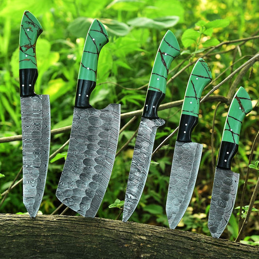 Best Knife Set-Handmade Damascus Professional Chef Knife Set - 5 Pieces Forged Kitchen Knife Set x-135