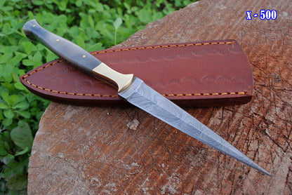Custom Hand Forged Damascus Steel Double Edge Dagger Camel Bone Handle