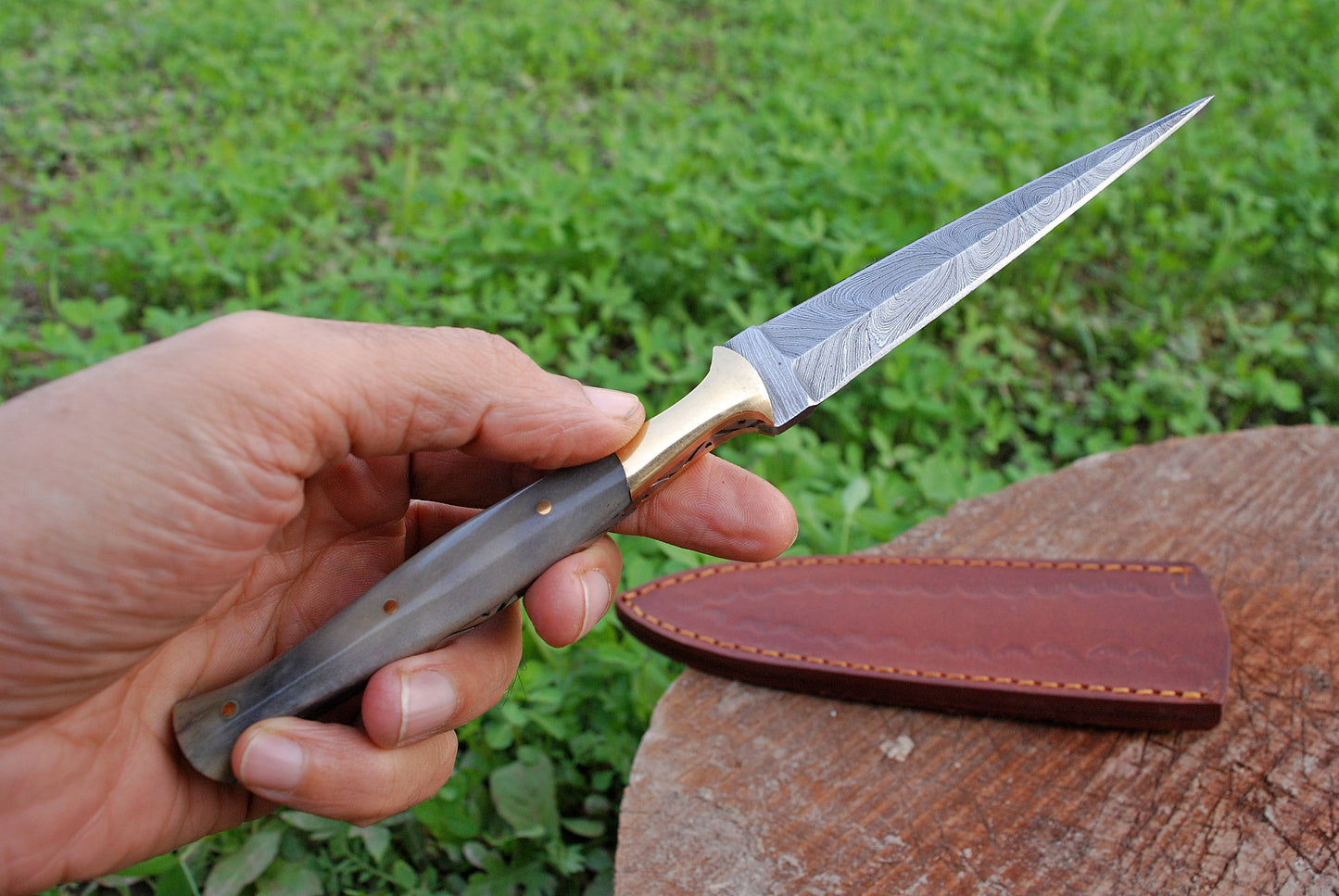 Custom Hand Forged Damascus Steel Double Edge Dagger Camel Bone Handle