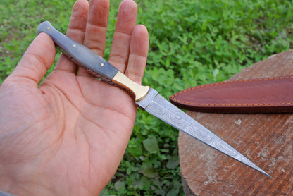 Custom Hand Forged Damascus Steel Double Edge Dagger Camel Bone Handle