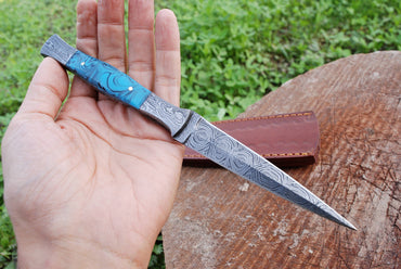 Handmade Damascus Steel Full Tang Knife with Sheath Resin Handle