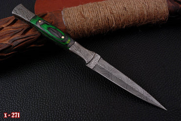 Full Tang Damascus Knife Ideal Dagger Boot Knives with Leather Sheath x-271