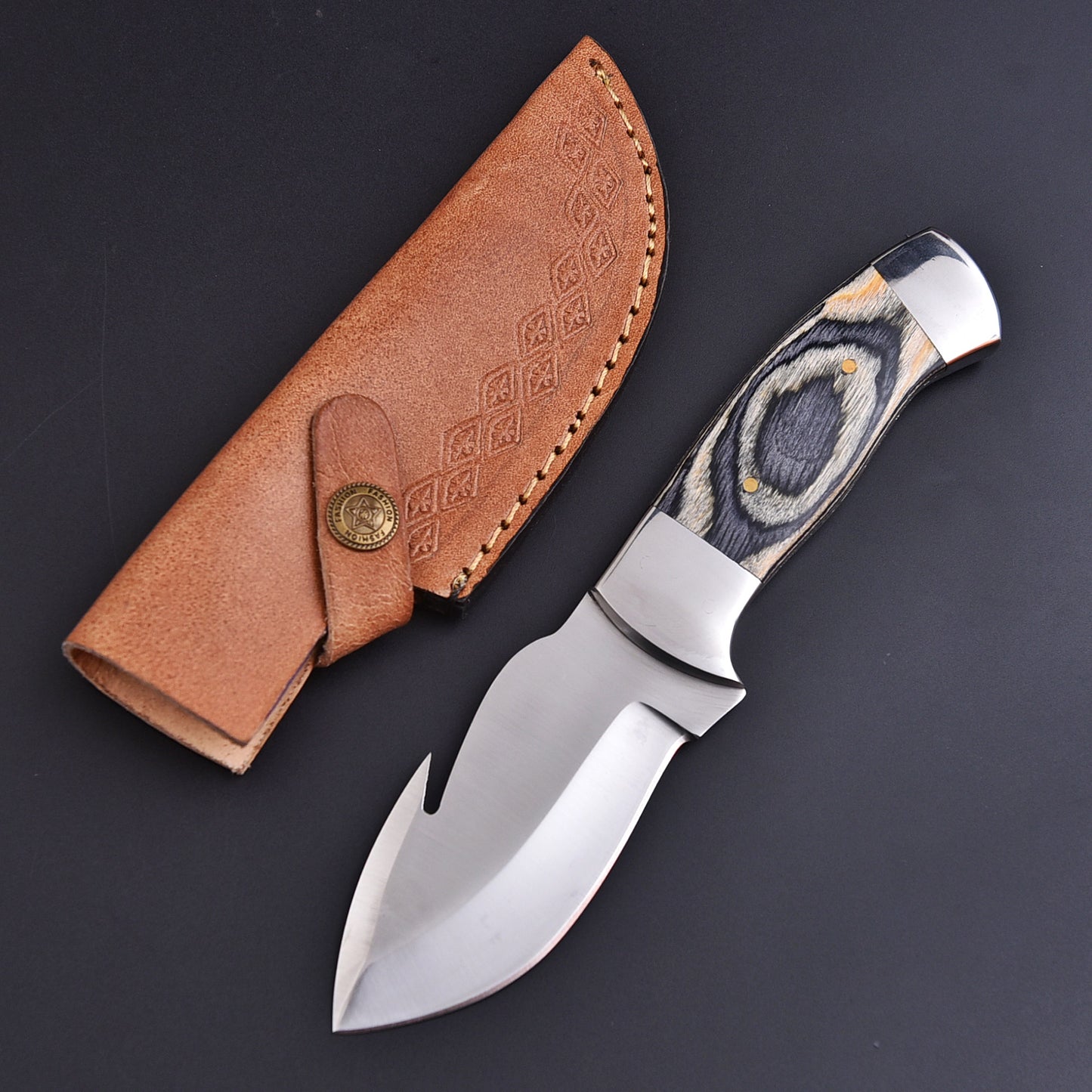 8” Custom Hand Forged Carbon Steel Full Tang Skinner Knife Gut Hook Wood Handle Regular price