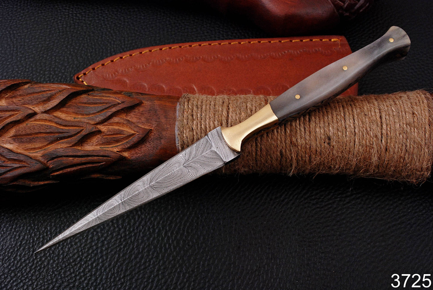 Custom Hand Forged Damascus Steel Double Edge Dagger Camel Bone Handle