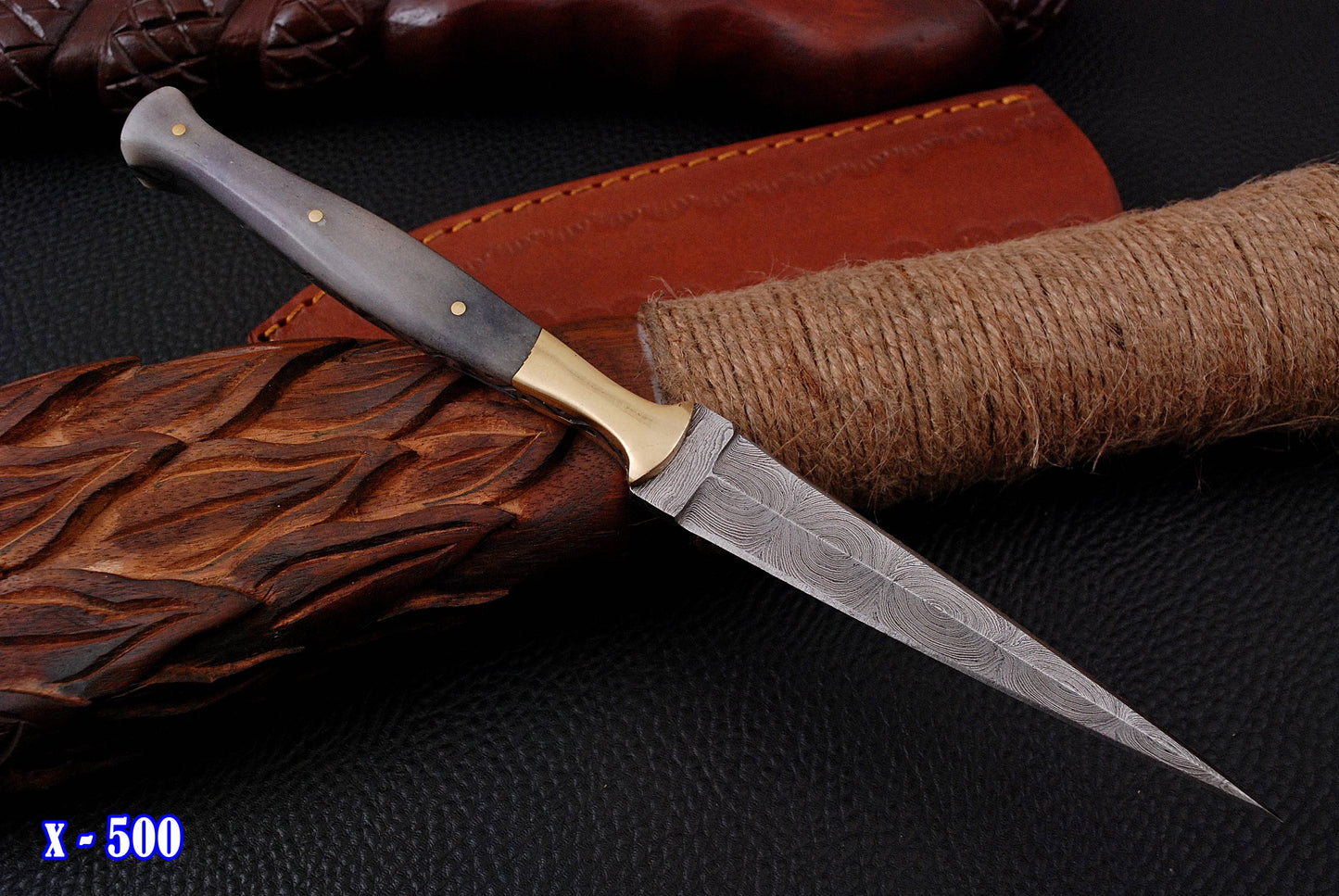 Custom Hand Forged Damascus Steel Double Edge Dagger Camel Bone Handle