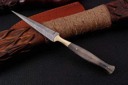 Custom Hand Forged Damascus Steel Double Edge Dagger Camel Bone Handle