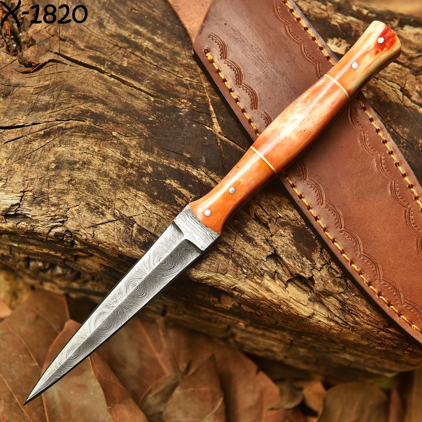 Traditional Hand Forged Damascus Steel Double Edge Dagger Camel Bone Handle