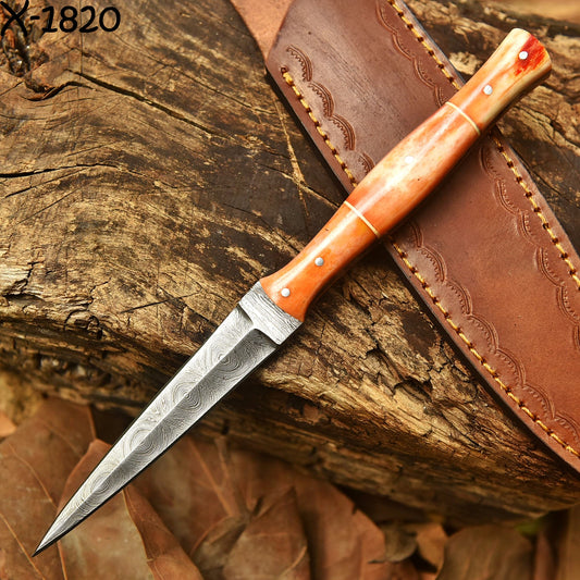 Traditional Hand Forged Damascus Steel Double Edge Dagger Camel Bone Handle