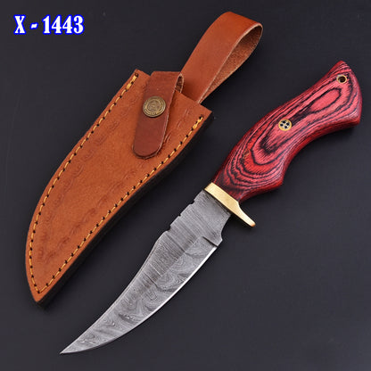 Handmade Damascus Camping Tactical Skinning Knife Wood Handle Brass Guard