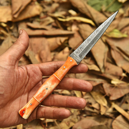 Traditional Hand Forged Damascus Steel Double Edge Dagger Camel Bone Handle
