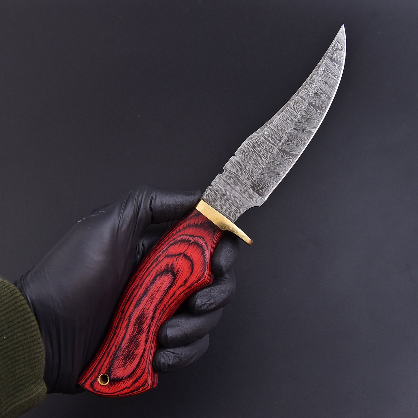 Handmade Damascus Camping Tactical Skinning Knife Wood Handle Brass Guard