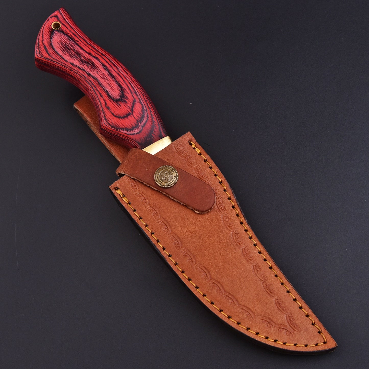 Handmade Damascus Camping Tactical Skinning Knife Wood Handle Brass Guard