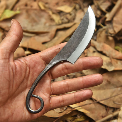 Master Crafted Blacksmith Fixed Blade Rustic Loop Handle Outdoor Design